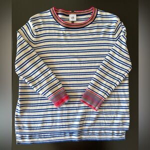 CAbi Blue and White Striped Sweater with Colorful Cuffs and Collar Women's S